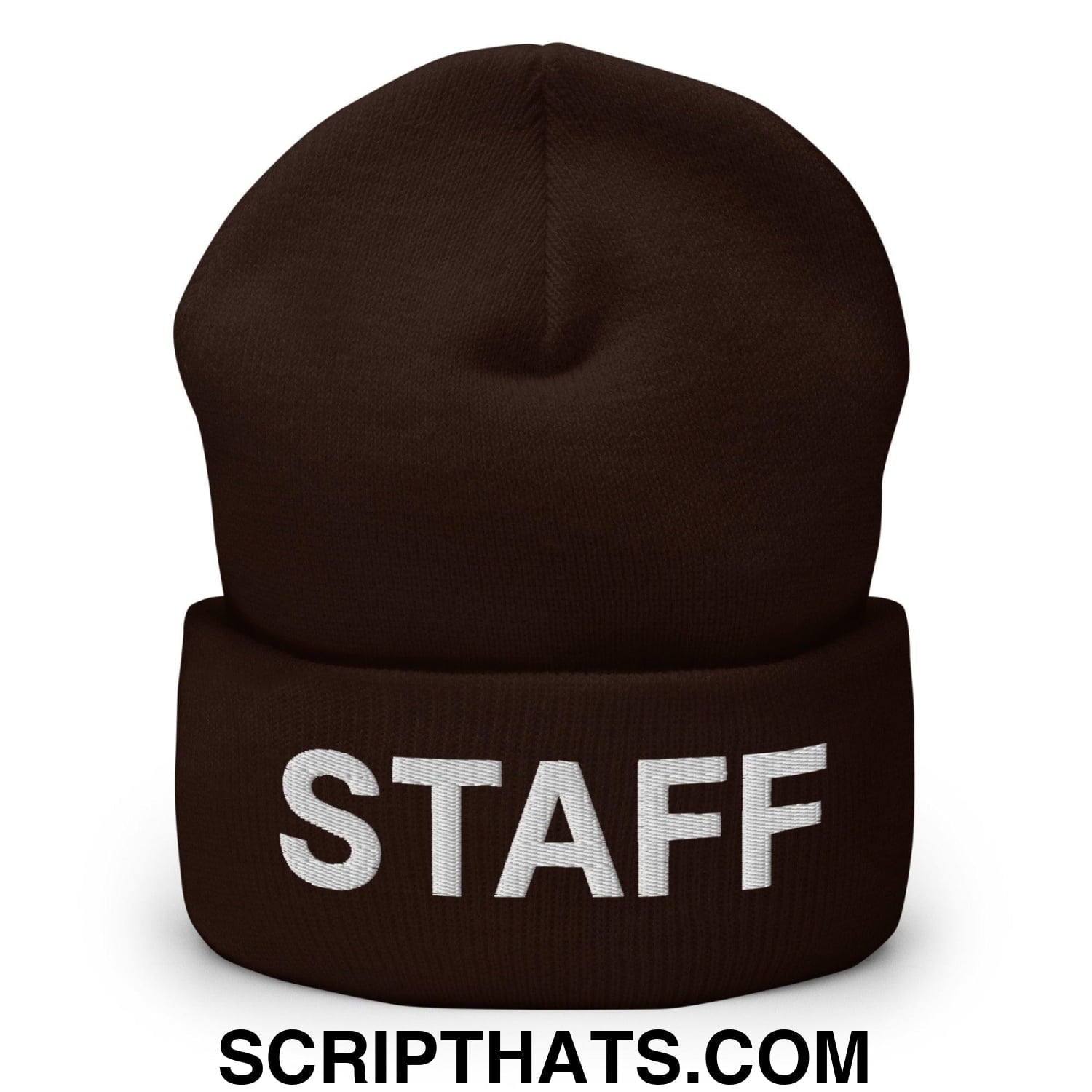 Staff Uniform Work Embroidered Knit Cuffed Beanie Brown