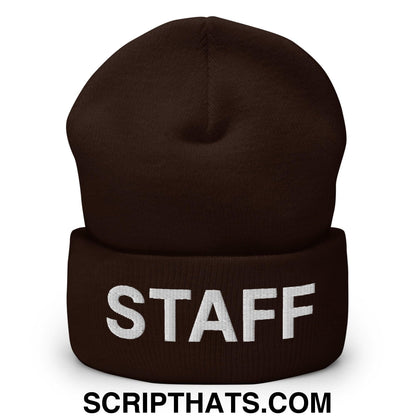 Staff Uniform Work Embroidered Knit Cuffed Beanie Brown
