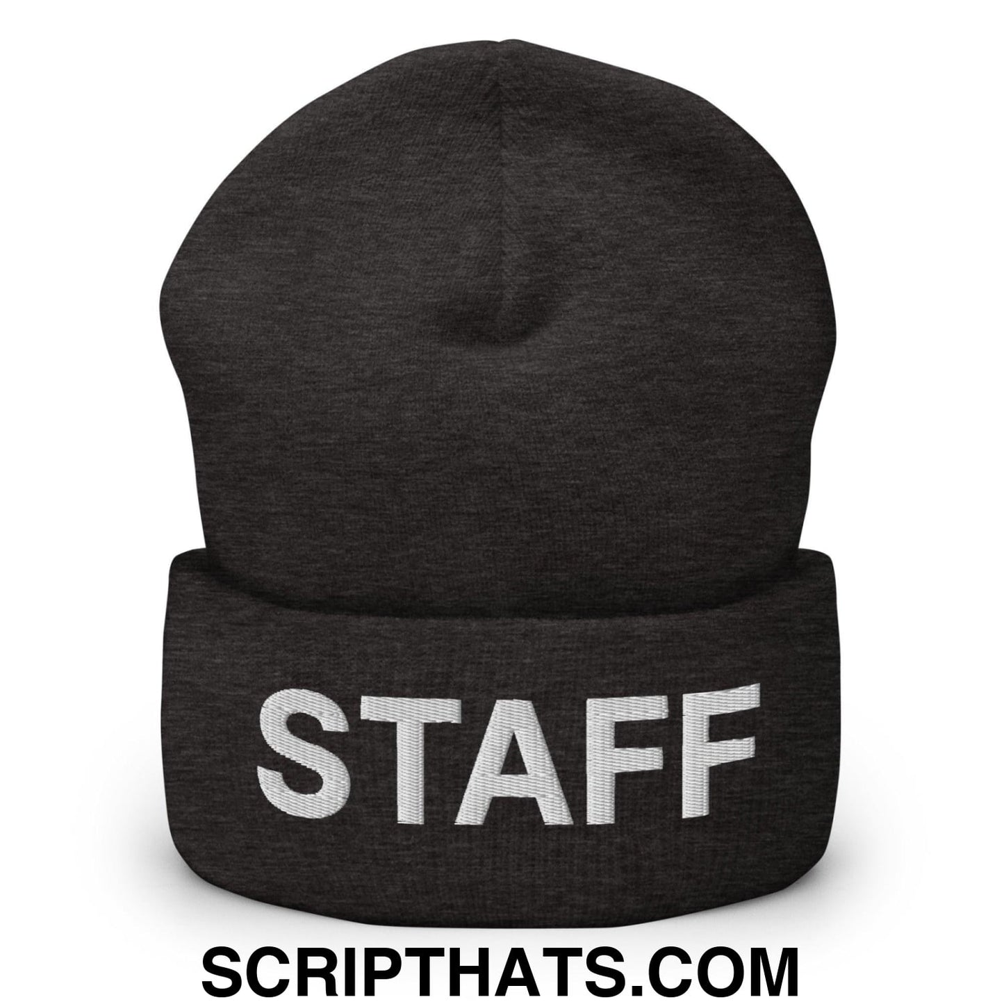 Staff Uniform Work Embroidered Knit Cuffed Beanie Dark Grey