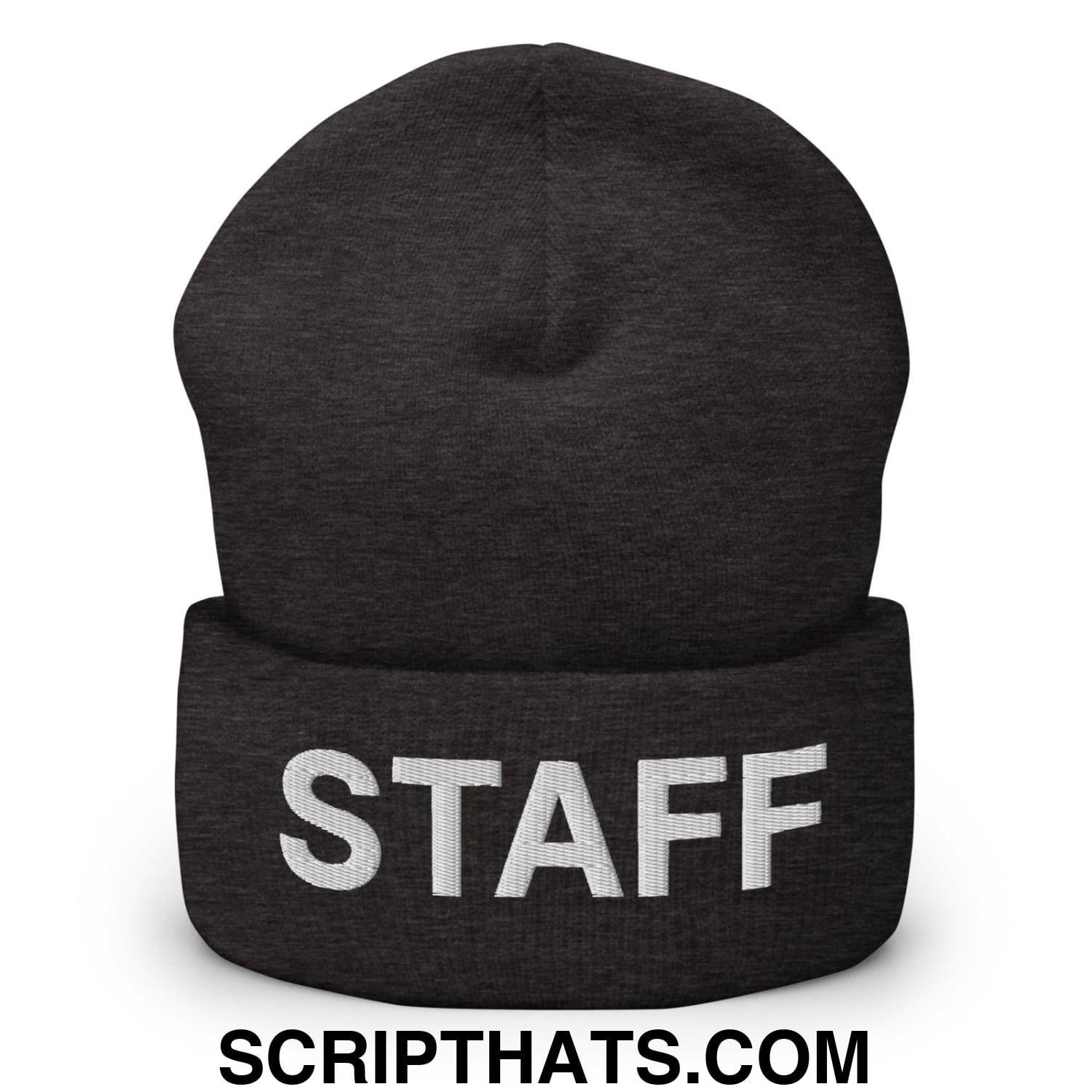 Staff Uniform Work Embroidered Knit Cuffed Beanie Dark Grey