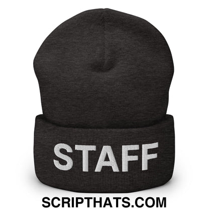 Staff Uniform Work Embroidered Knit Cuffed Beanie Dark Grey