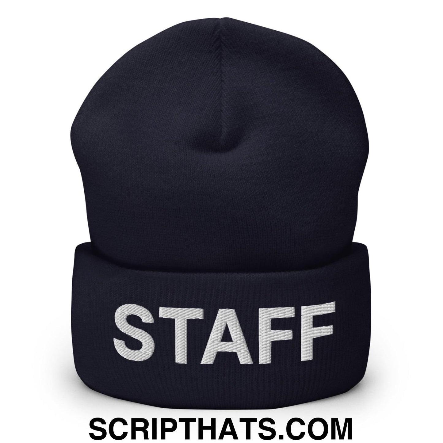 Staff Uniform Work Embroidered Knit Cuffed Beanie Navy