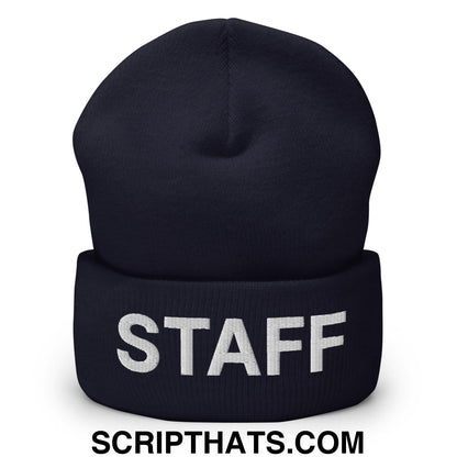 Staff Uniform Work Embroidered Knit Cuffed Beanie Navy