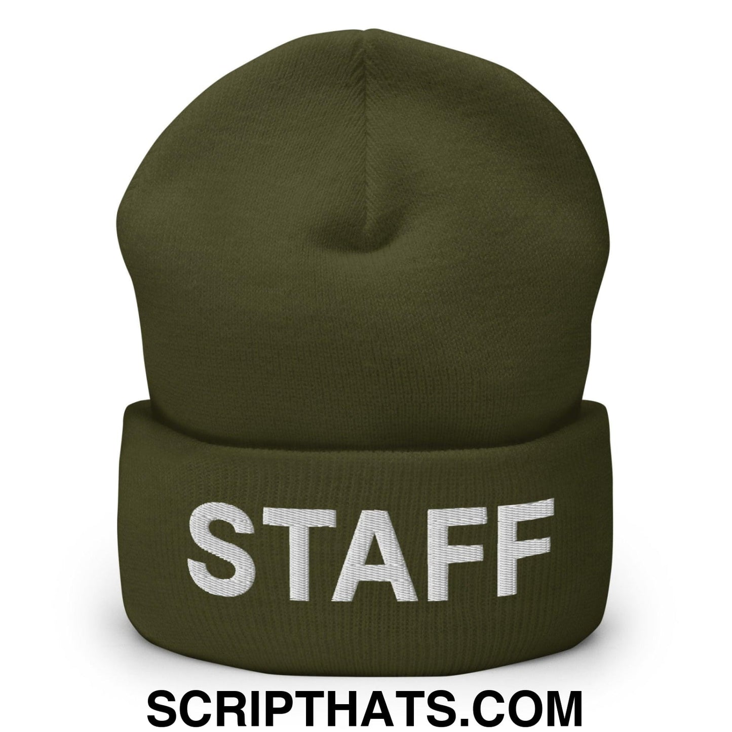 Staff Uniform Work Embroidered Knit Cuffed Beanie Olive