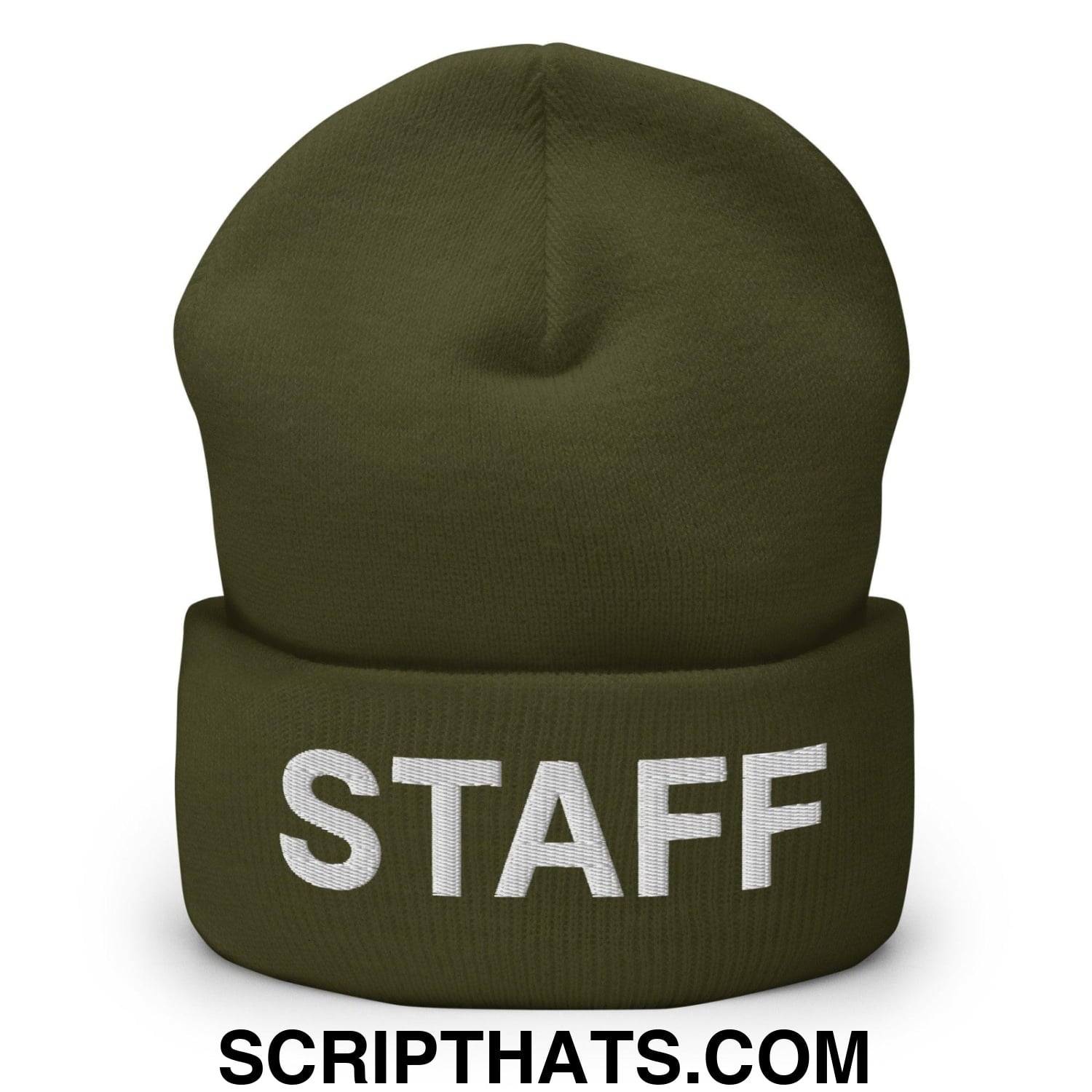 Staff Uniform Work Embroidered Knit Cuffed Beanie Olive