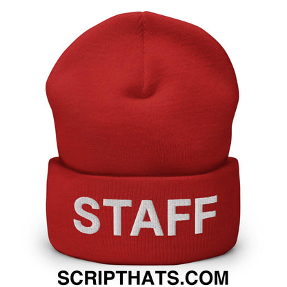 Staff Uniform Work Embroidered Knit Cuffed Beanie Red