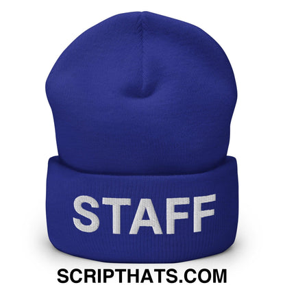Staff Uniform Work Embroidered Knit Cuffed Beanie Royal