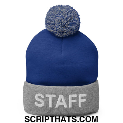 Staff Uniform Work Embroidered Knit Pom Pom Beanie Royal Heather Grey