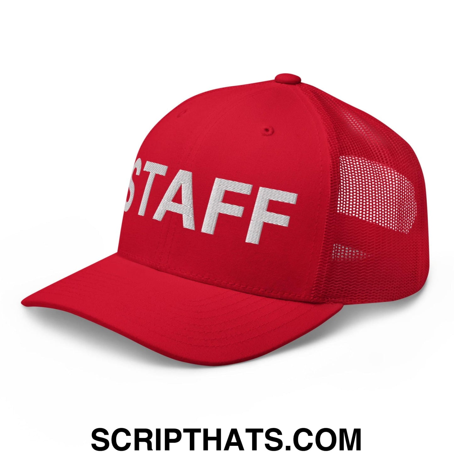 Staff Uniform Work Embroidered Mesh Trucker Hat Red