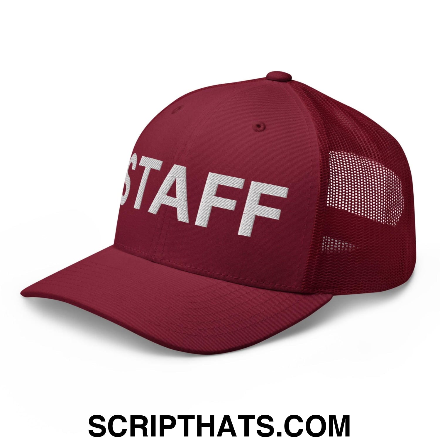 Staff Uniform Work Embroidered Mesh Trucker Hat Cranberry