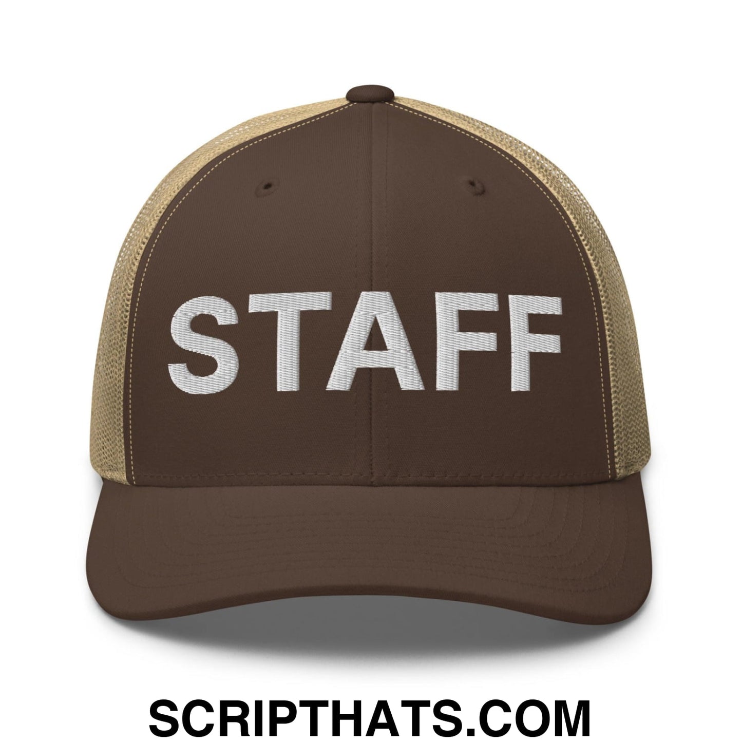 Staff Uniform Work Embroidered Mesh Trucker Hat Brown Khaki