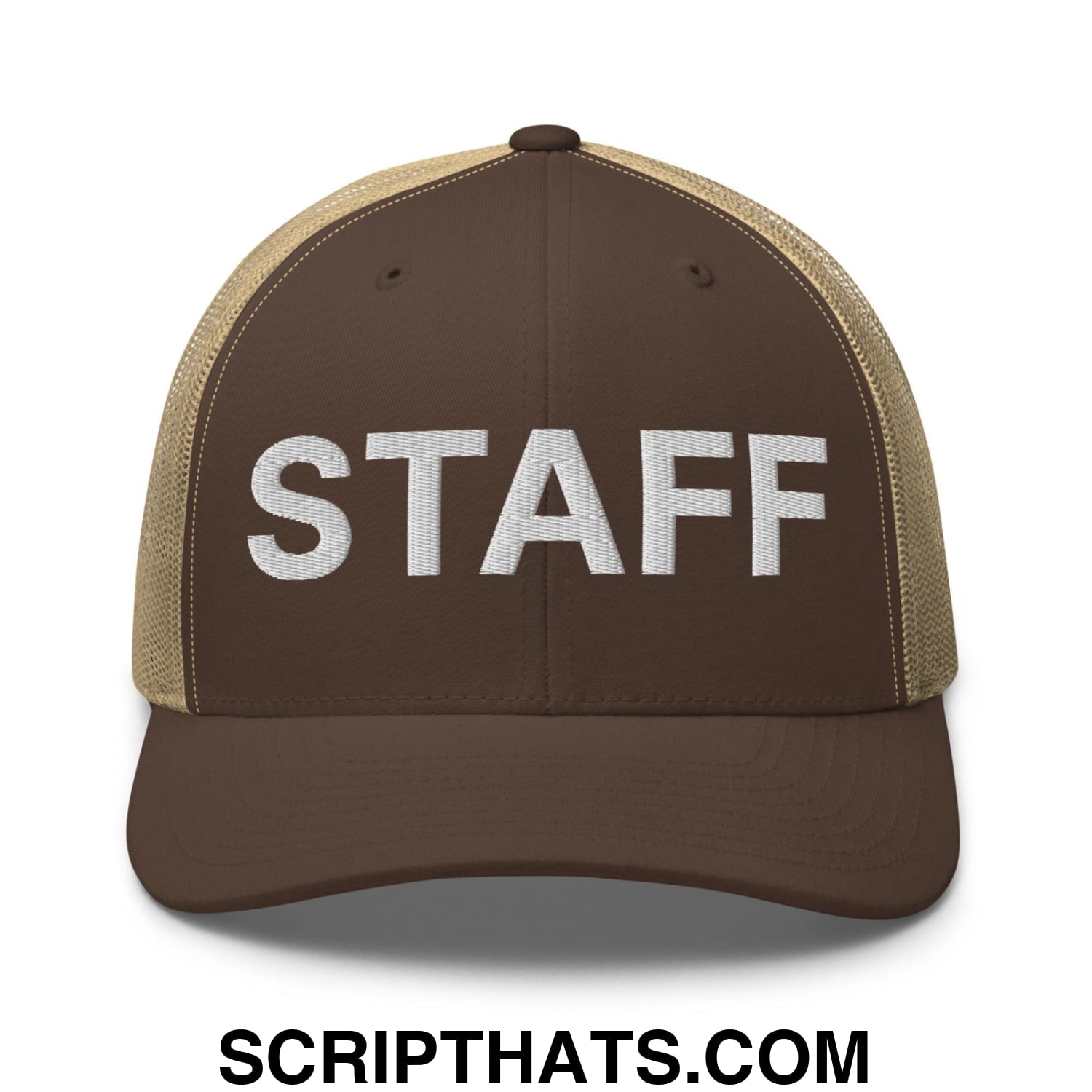 Staff Uniform Work Embroidered Mesh Trucker Hat Brown Khaki