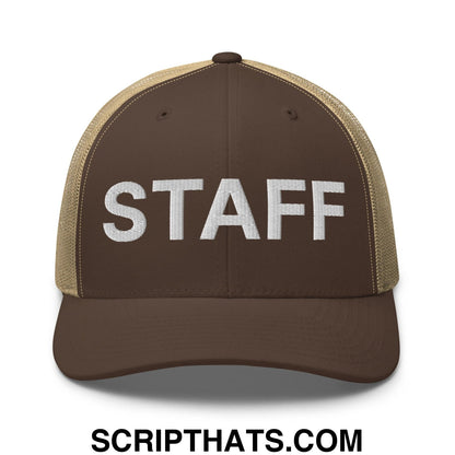 Staff Uniform Work Embroidered Mesh Trucker Hat Brown Khaki