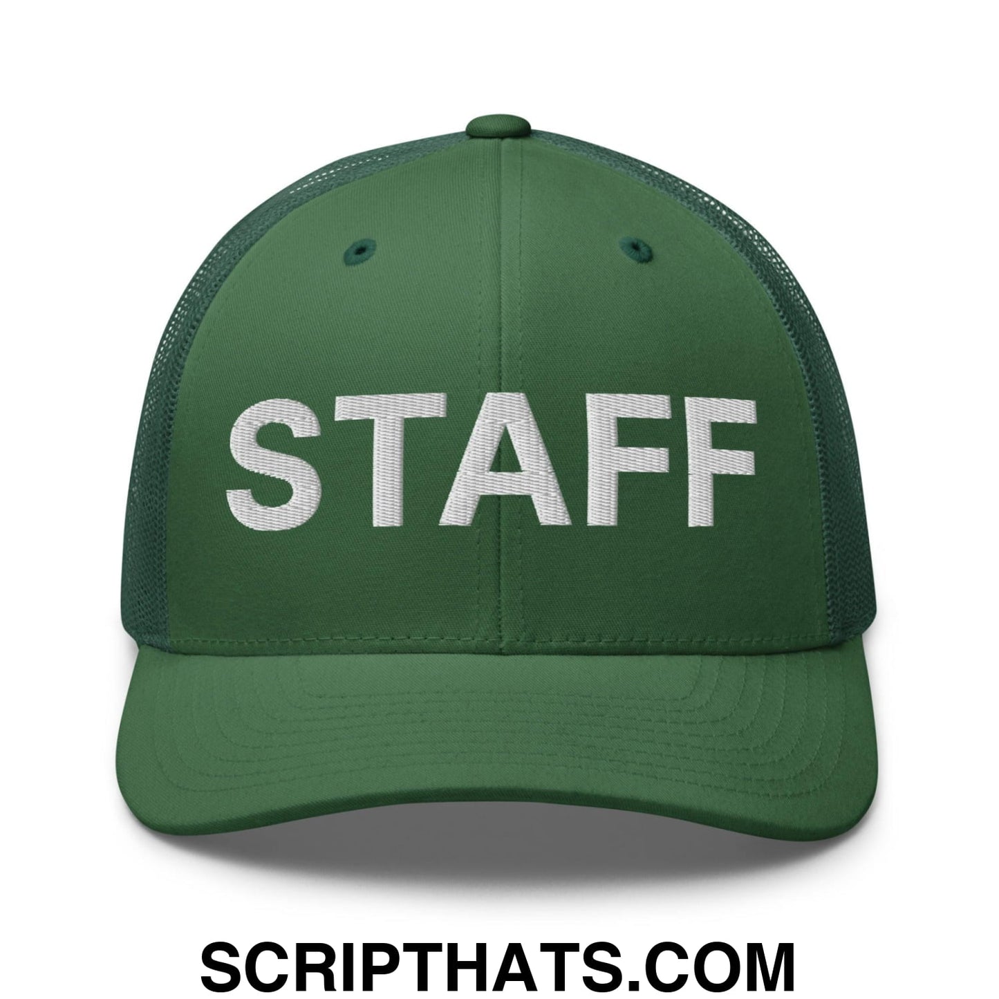Staff Uniform Work Embroidered Mesh Trucker Hat Evergreen