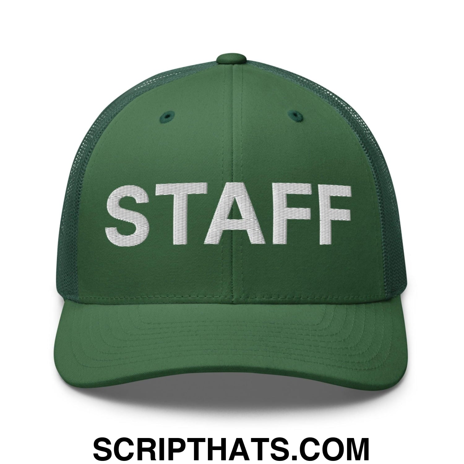 Staff Uniform Work Embroidered Mesh Trucker Hat Evergreen