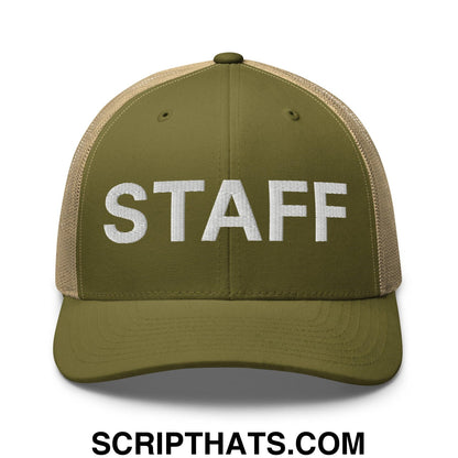 Staff Uniform Work Embroidered Mesh Trucker Hat Moss Khaki