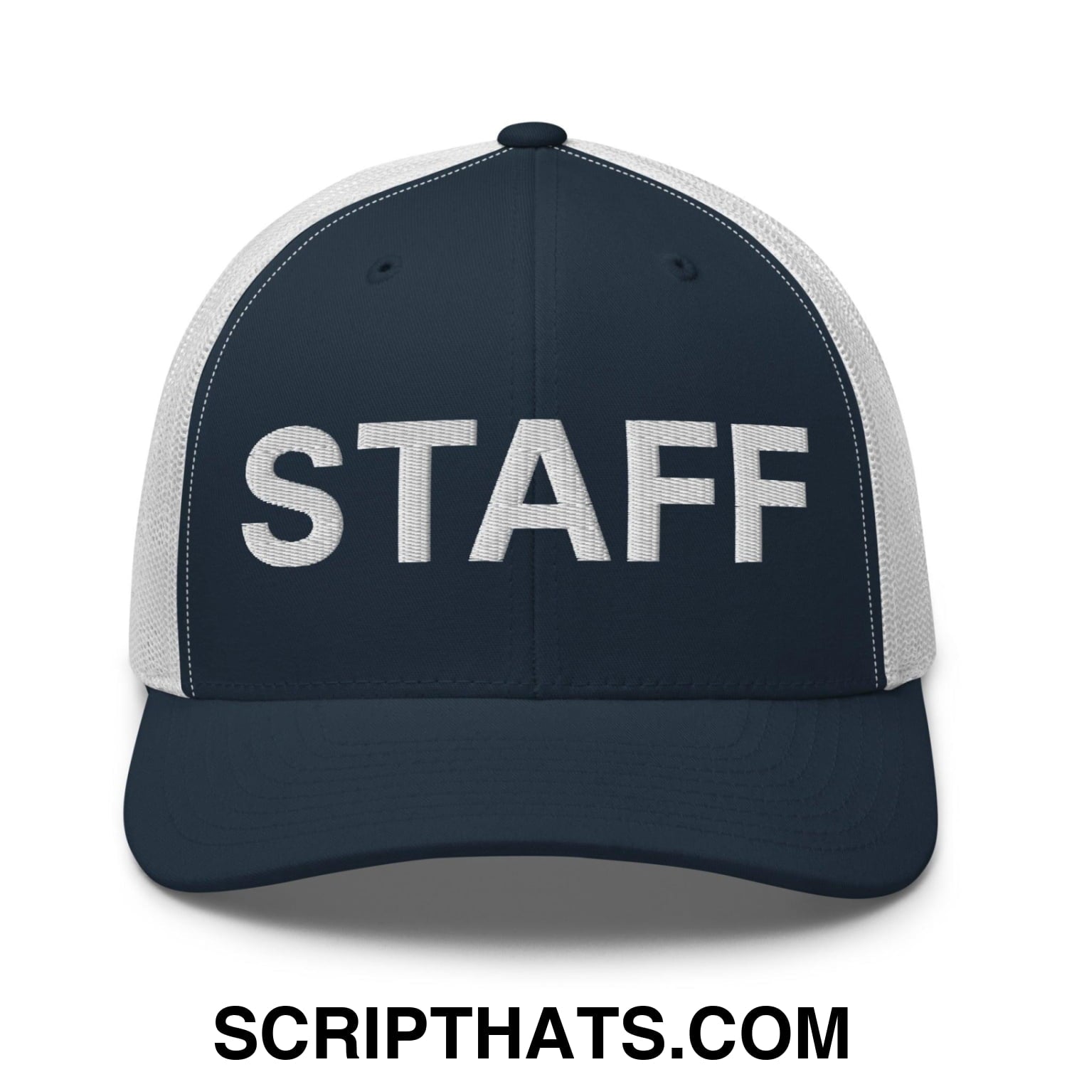 Staff Uniform Work Embroidered Mesh Trucker Hat Navy White