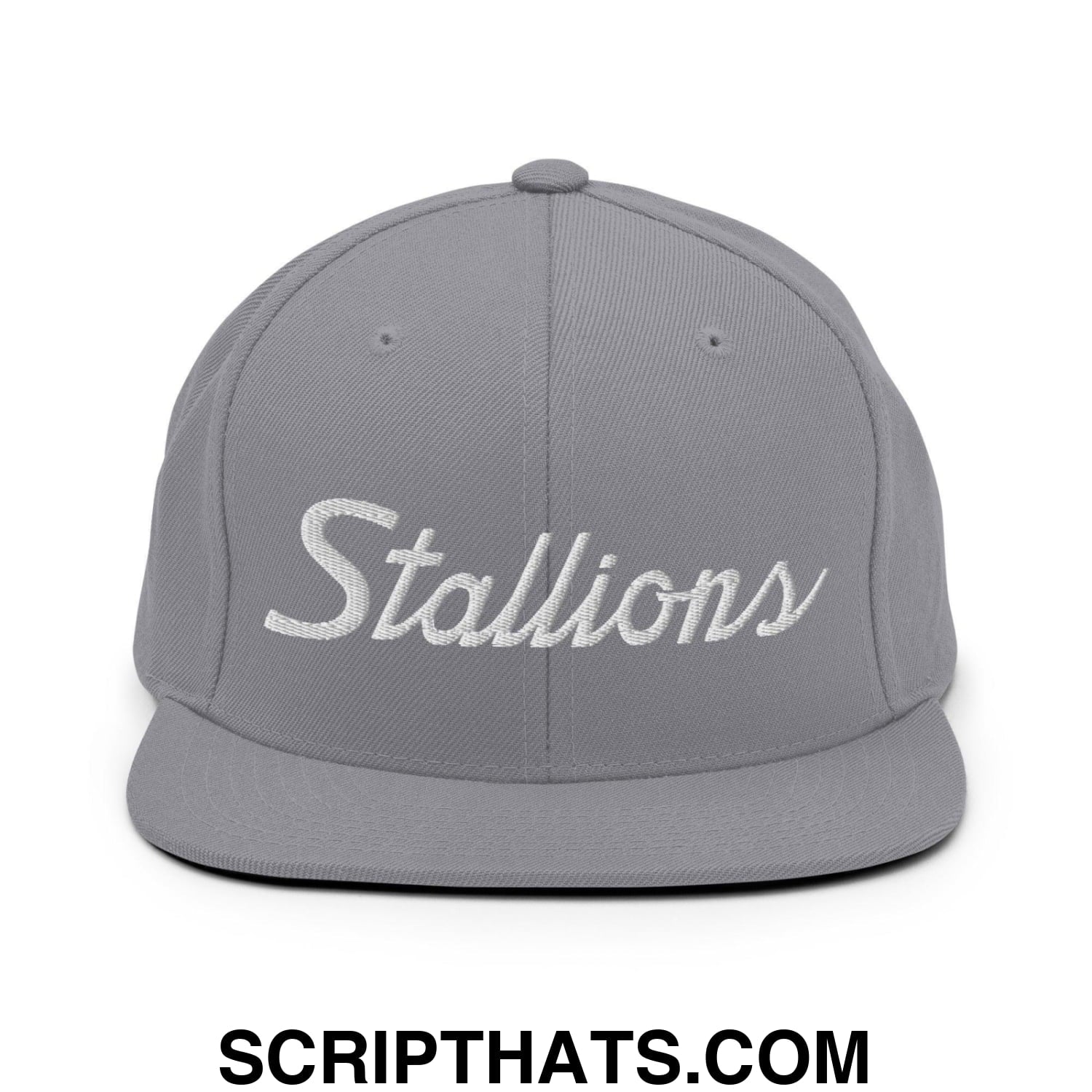 Stallions School Mascot Script Snapback Hat Heather Grey