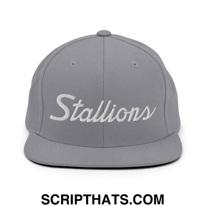 Stallions School Mascot Script Snapback Hat Heather Grey
