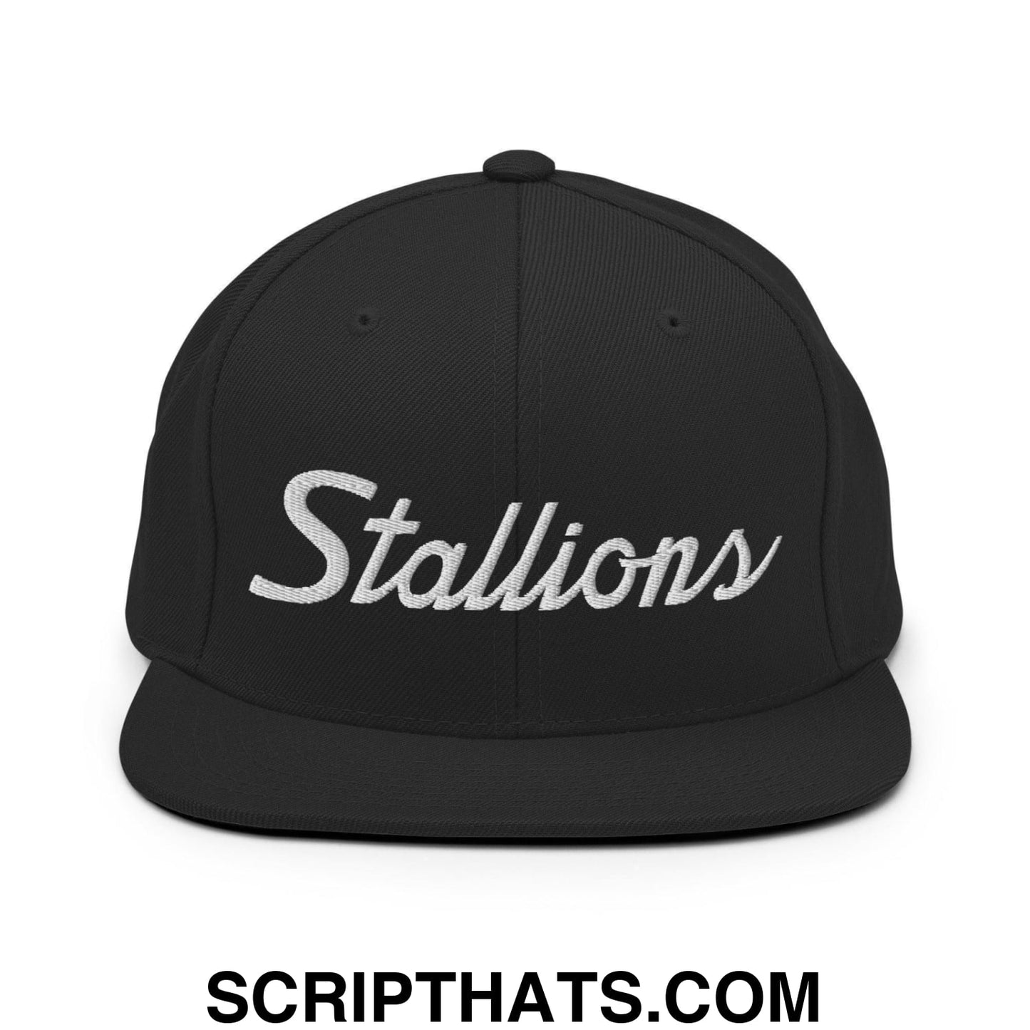 Stallions School Mascot Script Snapback Hat Black