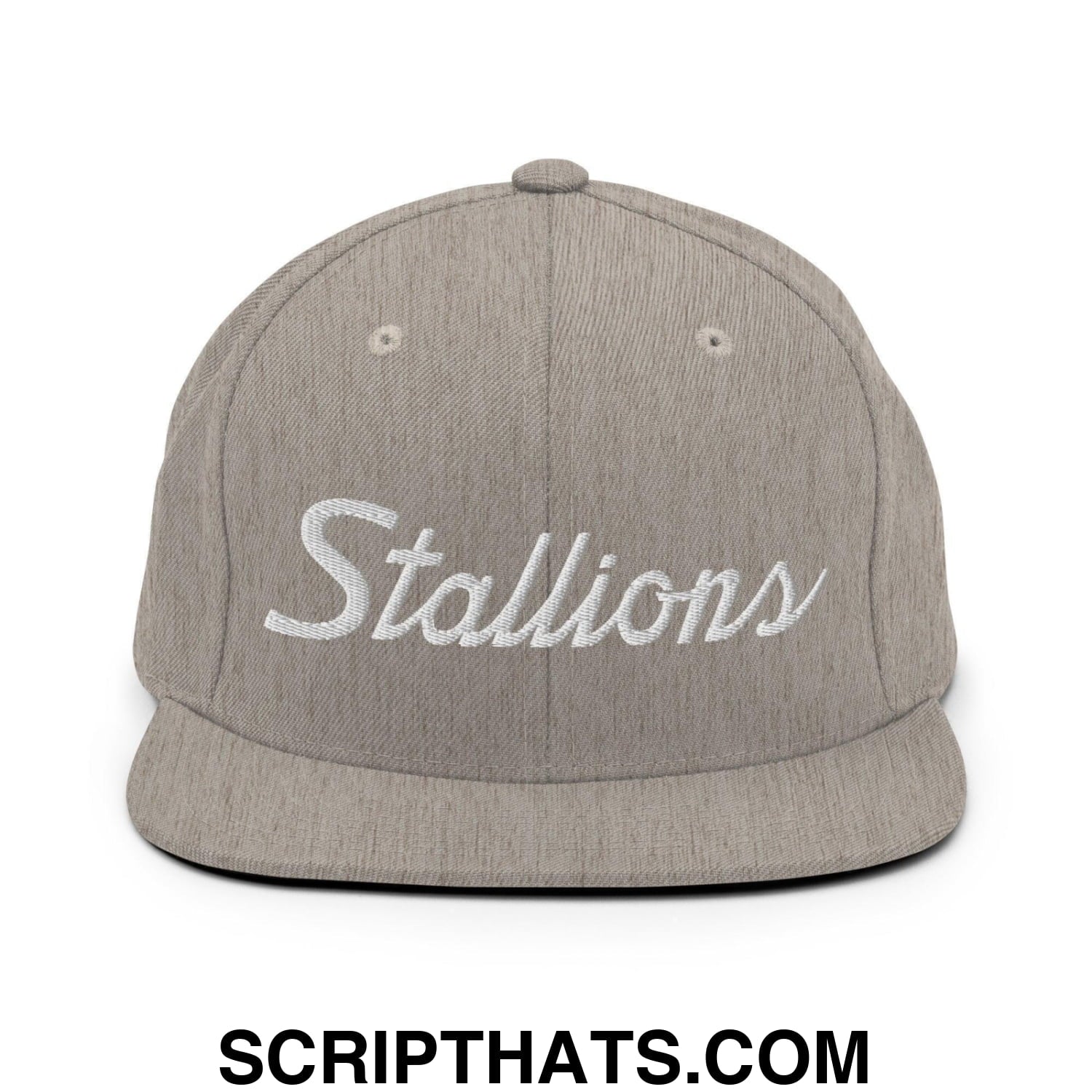 Stallions School Mascot Script Snapback Hat Heather Grey