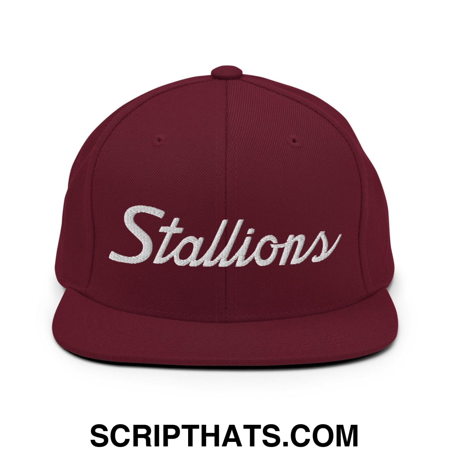 Stallions School Mascot Script Snapback Hat Maroon