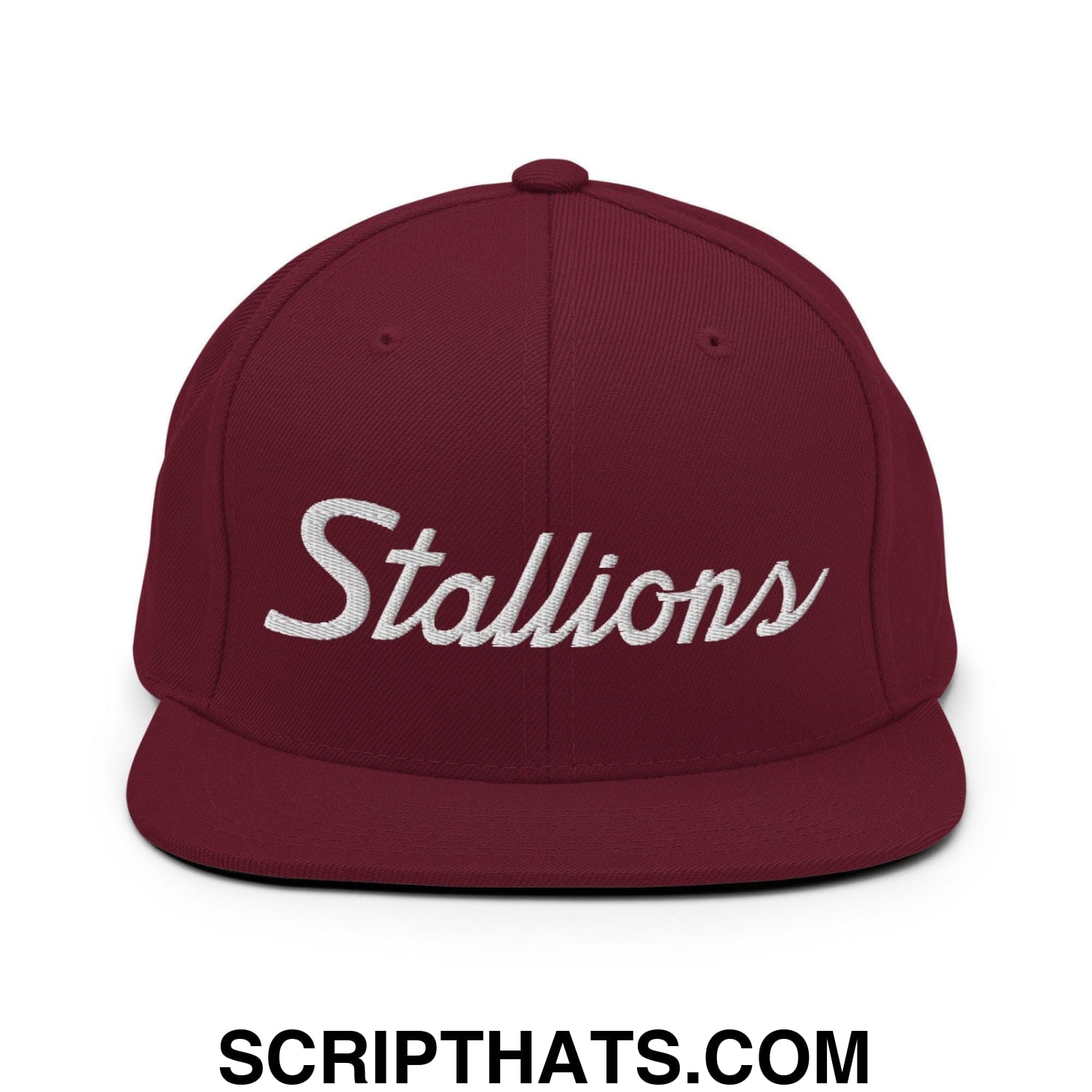 Stallions School Mascot Script Snapback Hat Maroon