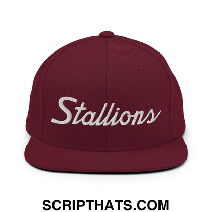 Stallions School Mascot Script Snapback Hat Maroon
