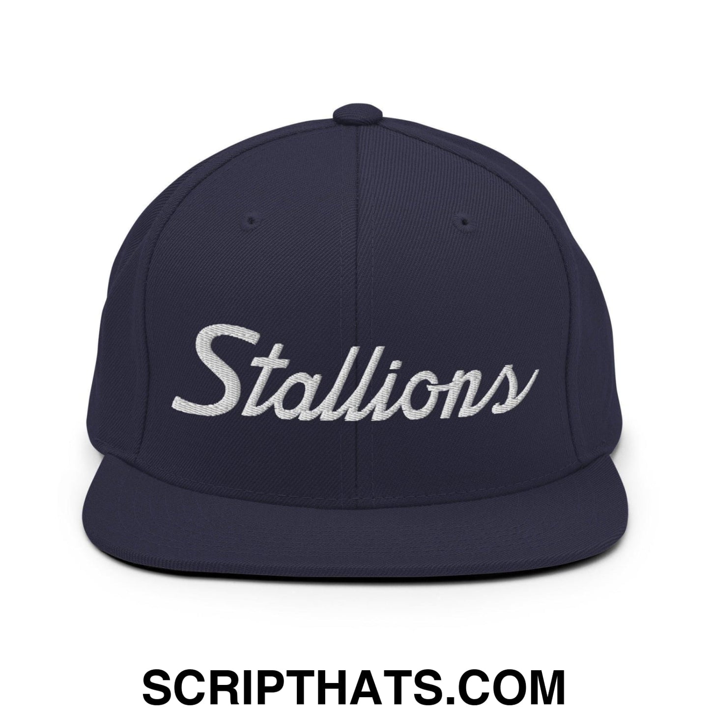 Stallions School Mascot Script Snapback Hat Navy