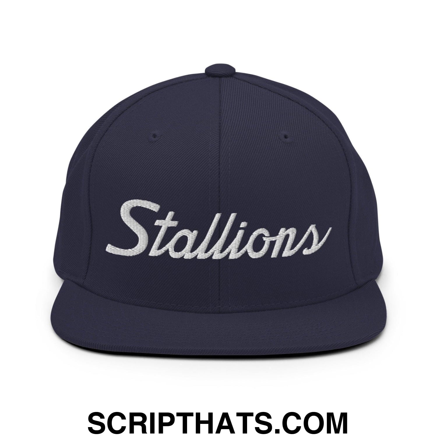 Stallions School Mascot Script Snapback Hat Navy