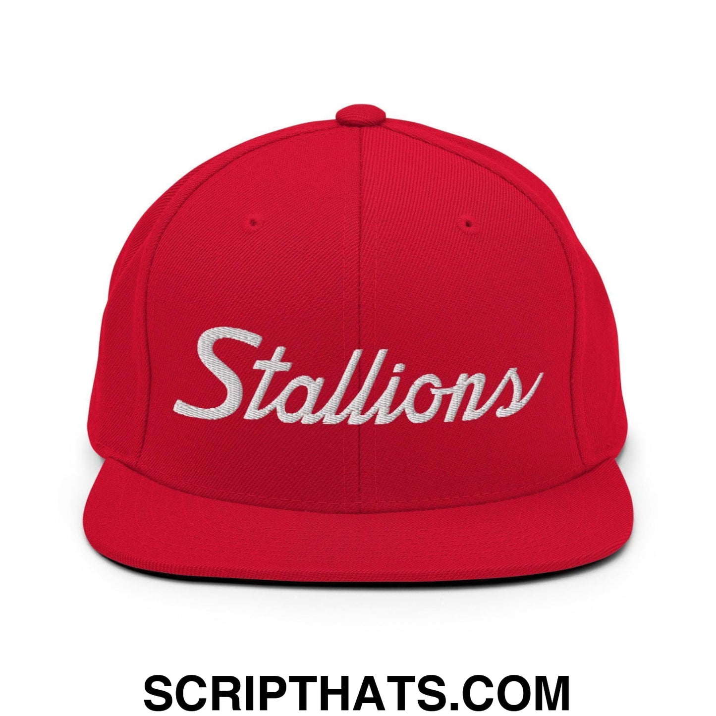 Stallions School Mascot Script Snapback Hat Red