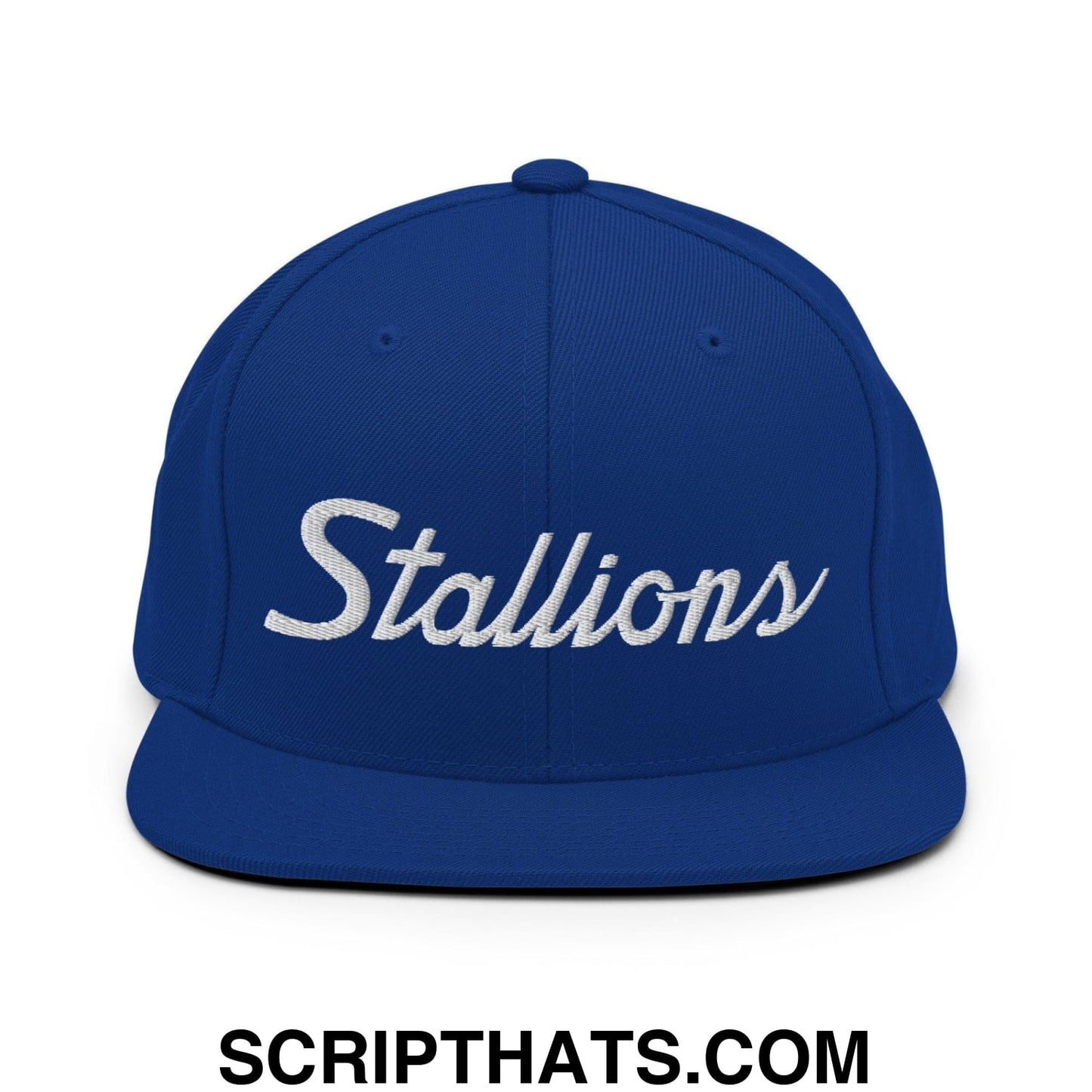 Stallions School Mascot Script Snapback Hat Royal Blue