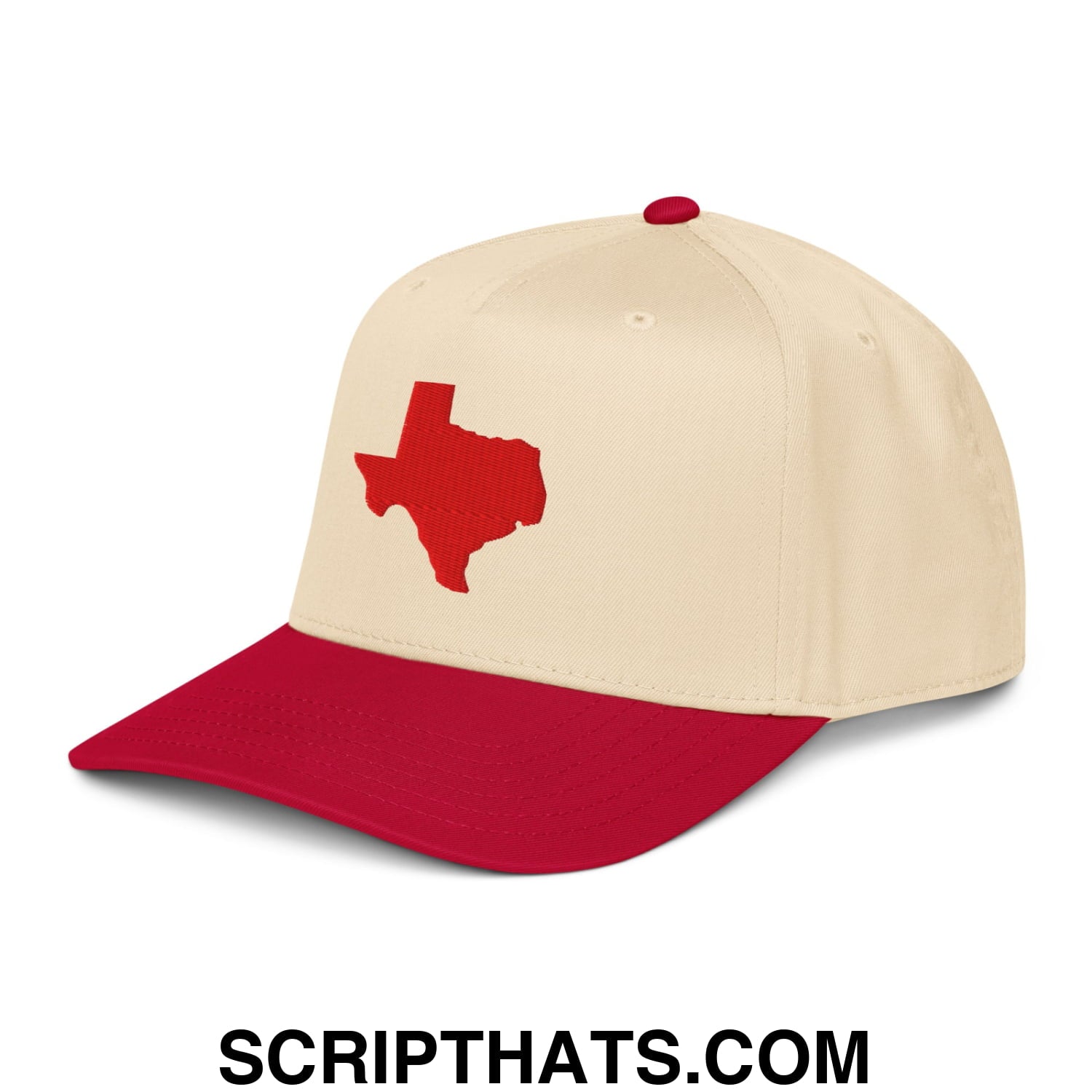 State of Texas Silhouette Embroidered Baseball Snapback Hat Red Natural