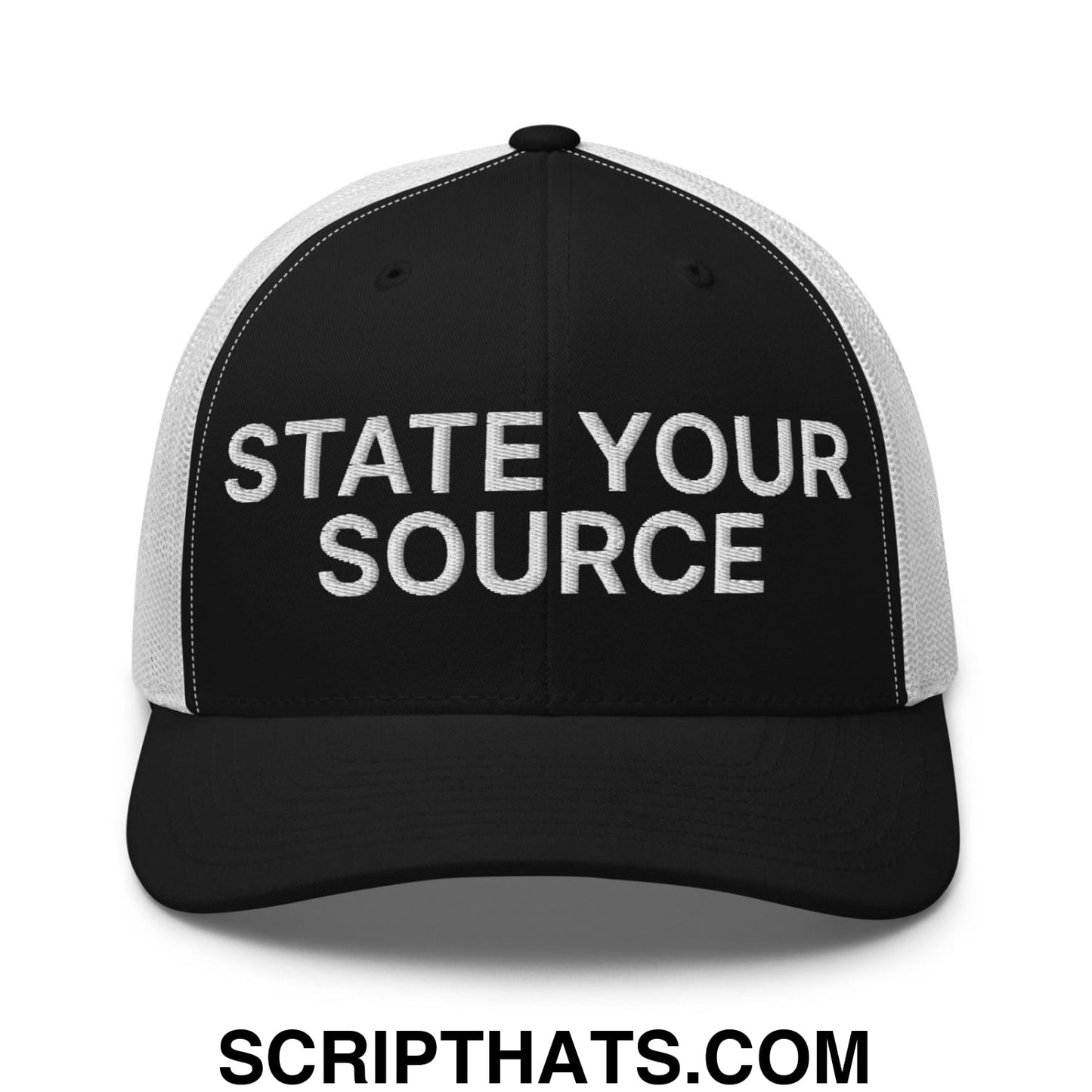State Your Source Retro Trucker Hat Black White