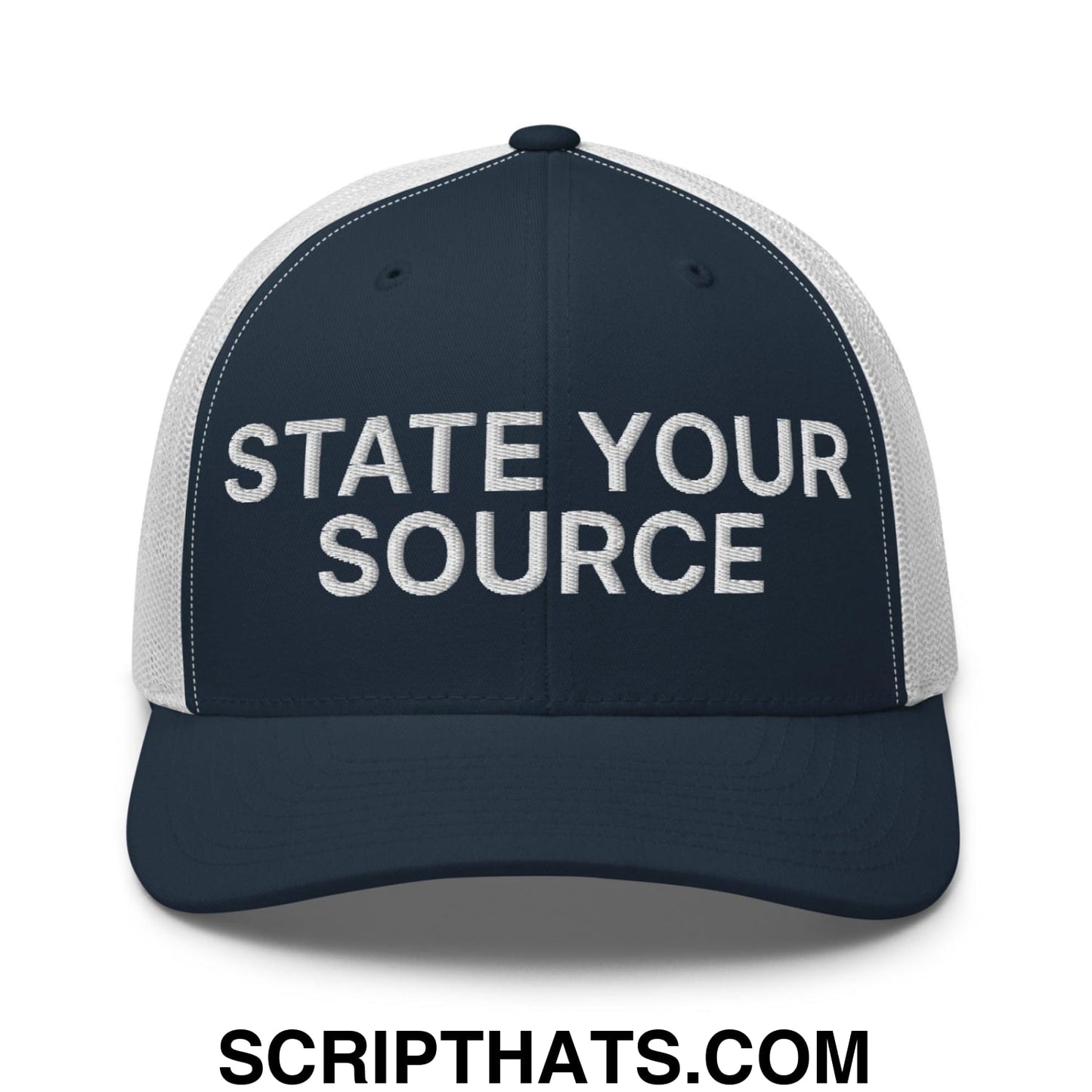 State Your Source Retro Trucker Hat Navy White