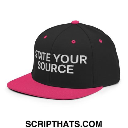 State Your Source Snapback Hat Black Neon Pink