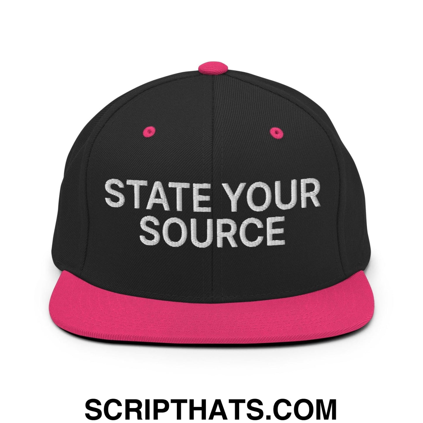 State Your Source Snapback Hat Black Neon Pink