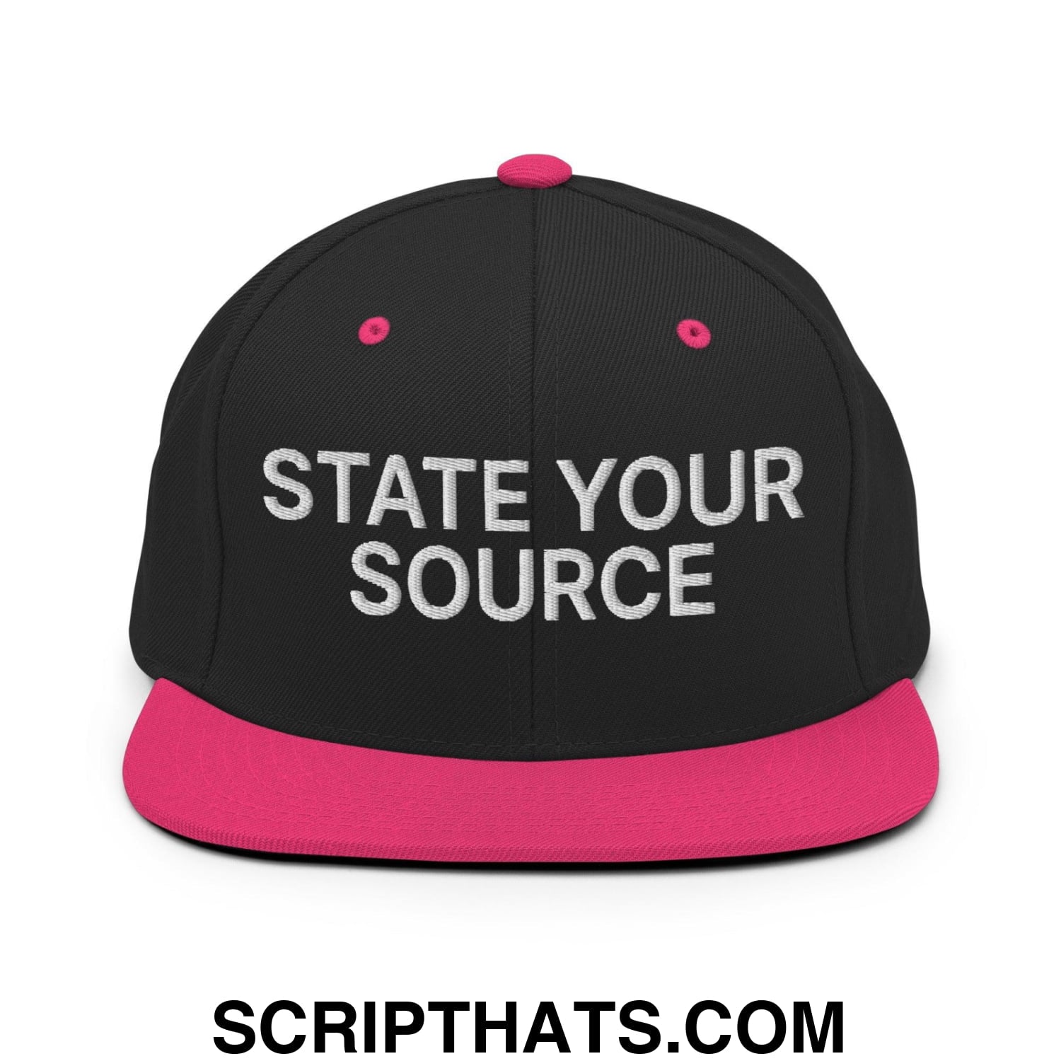 State Your Source Snapback Hat Black Neon Pink