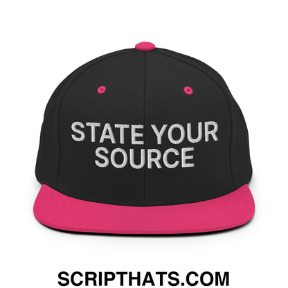 State Your Source Snapback Hat Black Neon Pink