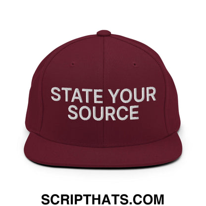 State Your Source Snapback Hat Maroon
