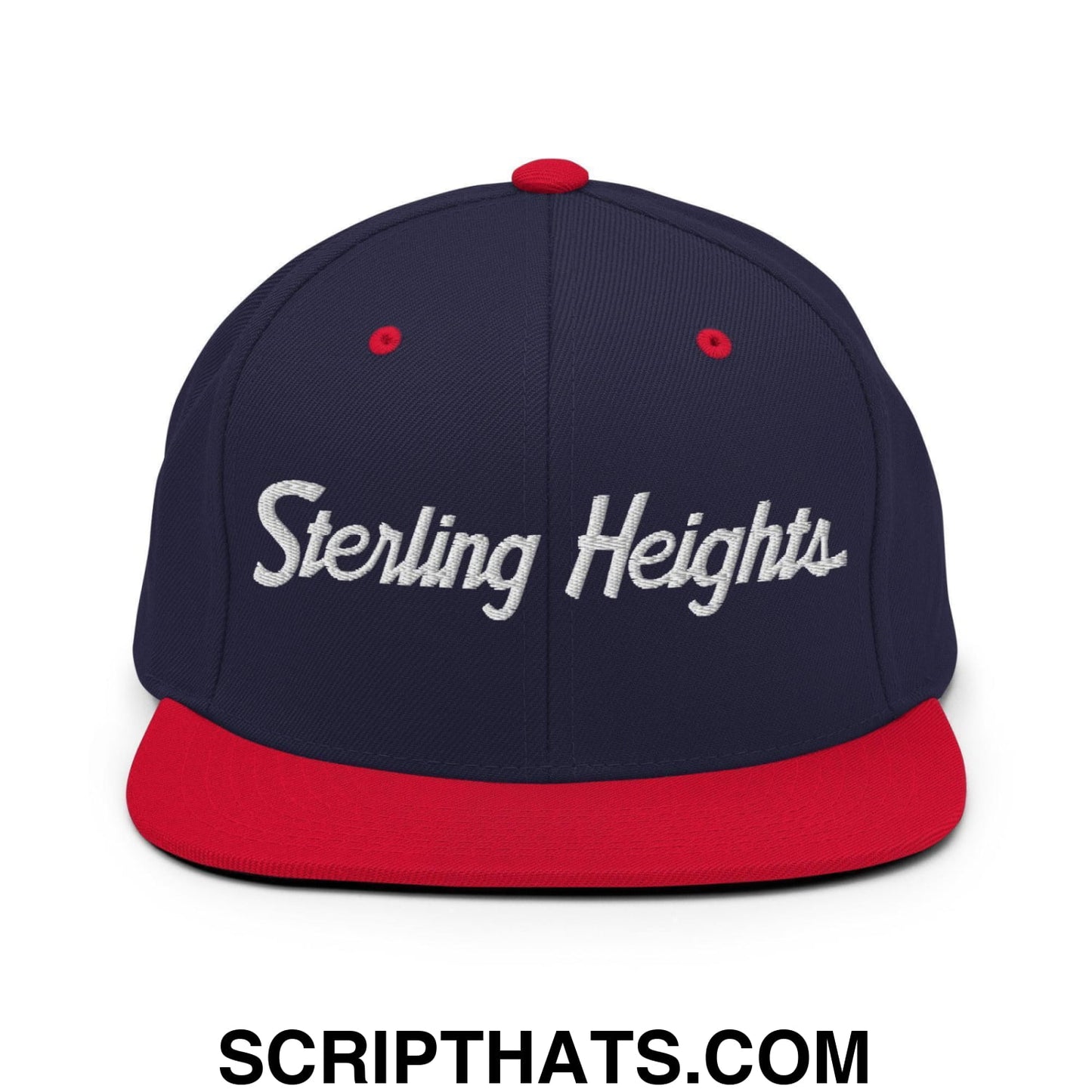 Sterling Heights Script Snapback Hat Navy Red
