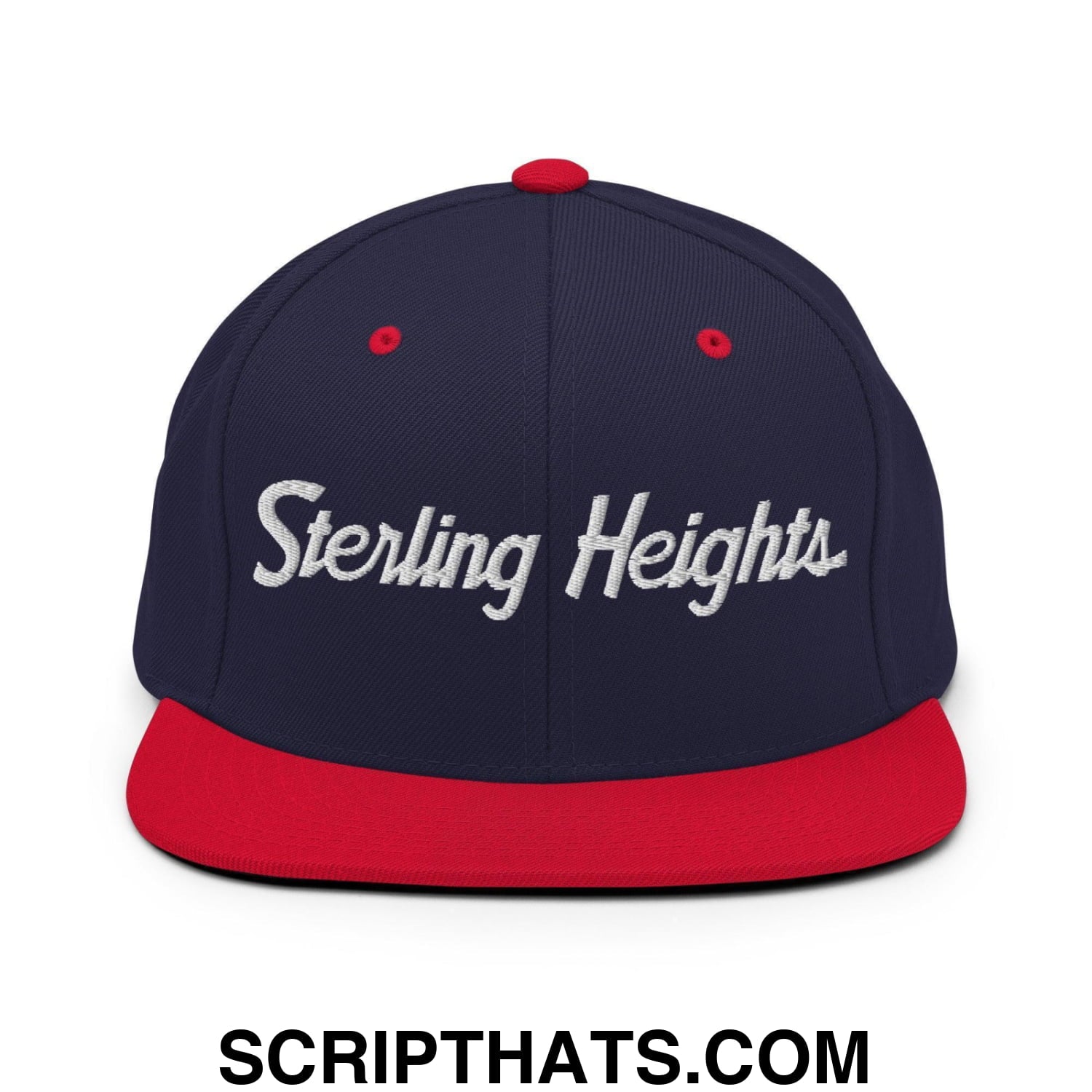 Sterling Heights Script Snapback Hat Navy Red