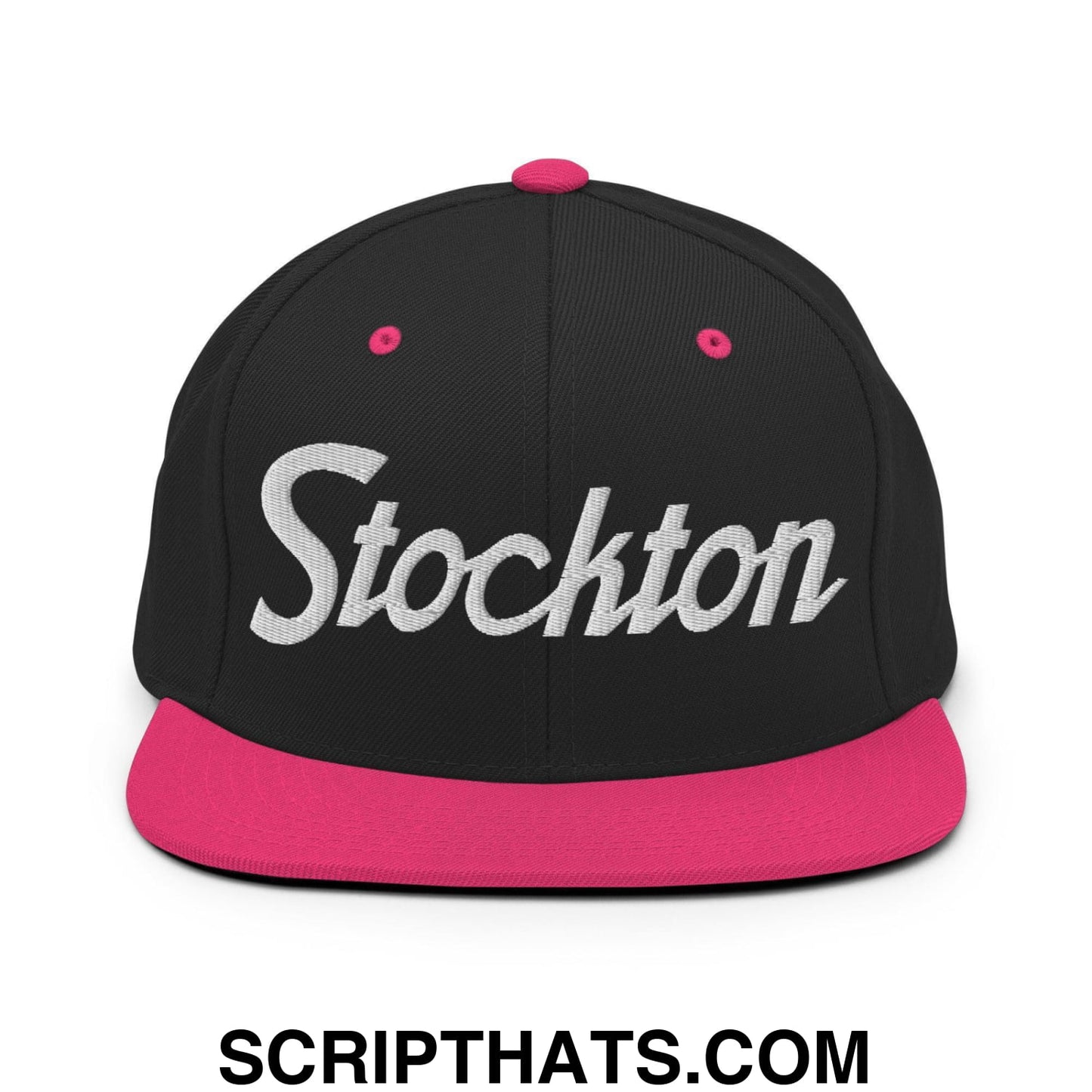Stockton Script Snapback Hat Black Neon Pink
