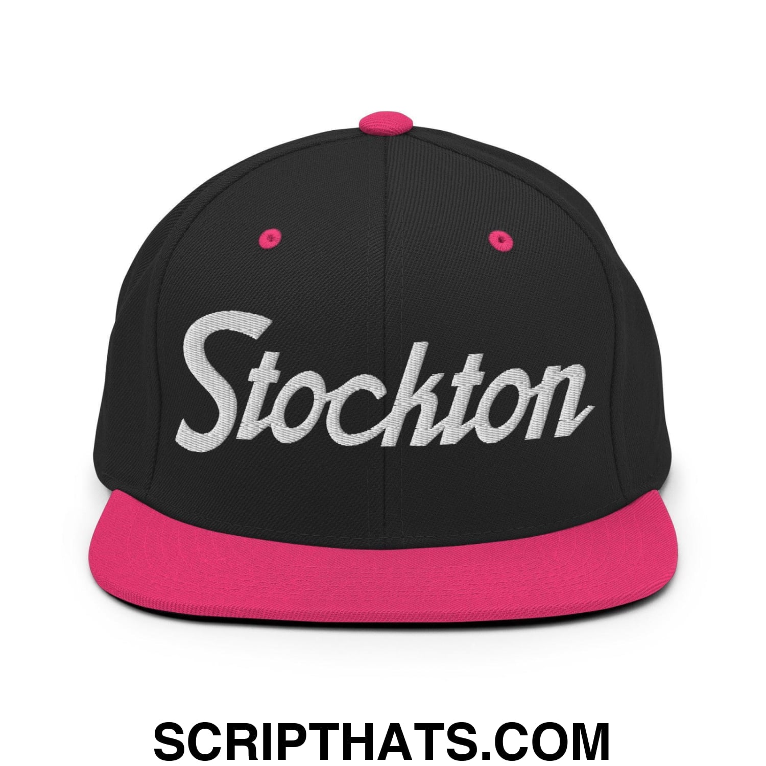 Stockton Script Snapback Hat Black Neon Pink