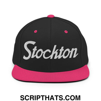 Stockton Script Snapback Hat Black Neon Pink