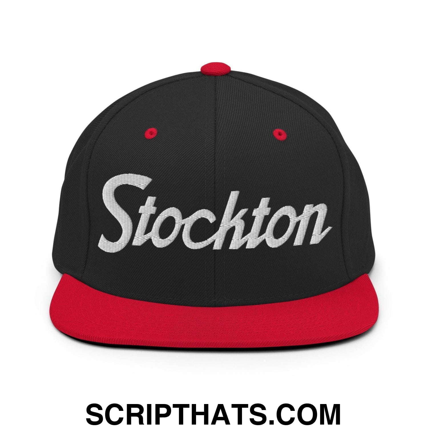 Stockton Script Snapback Hat Black Red
