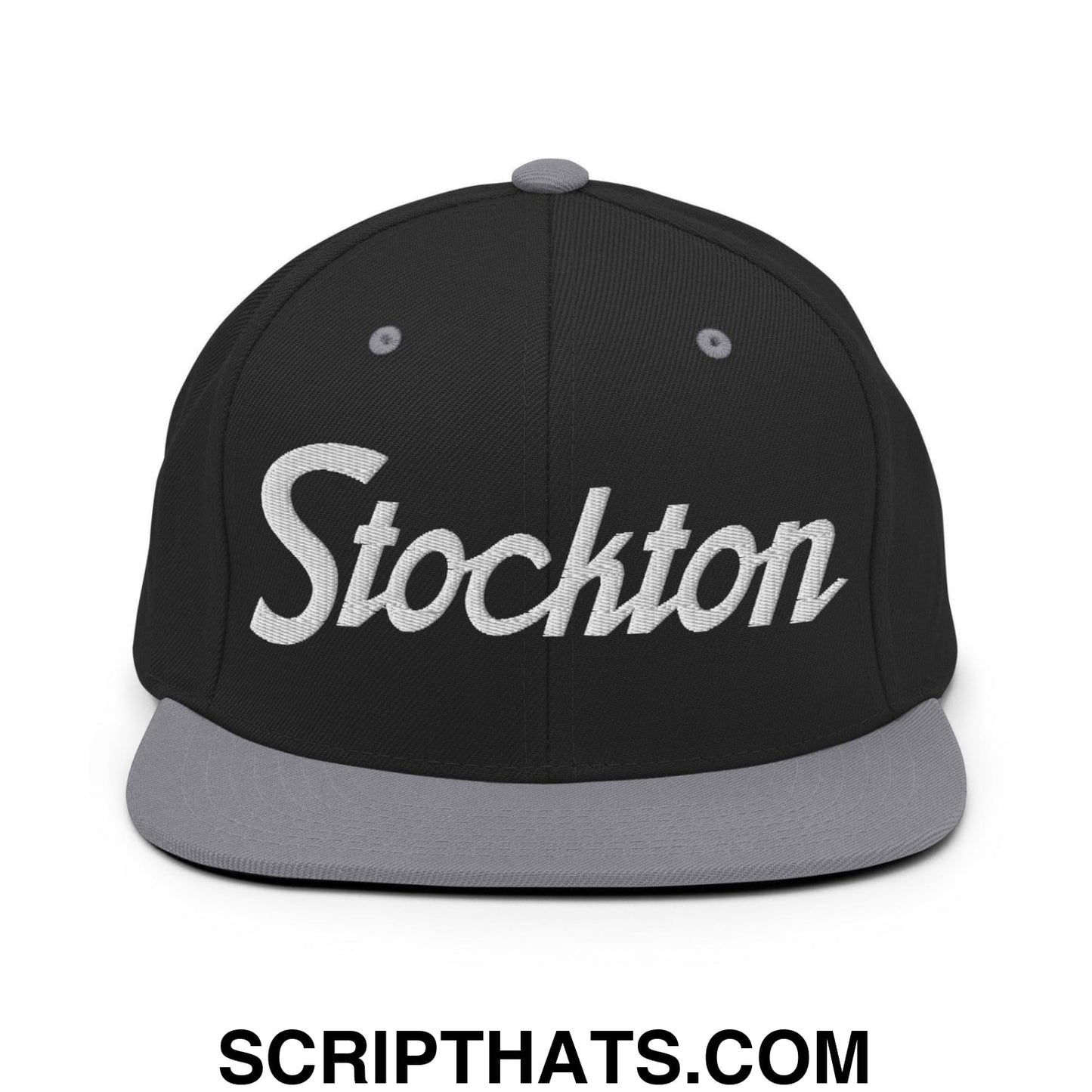 Stockton Script Snapback Hat Black Silver