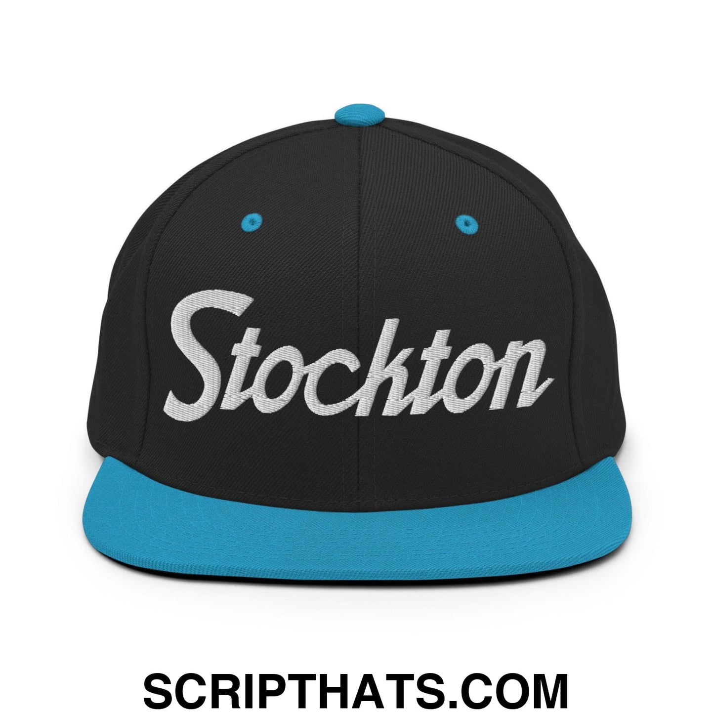 Stockton Script Snapback Hat Black Teal