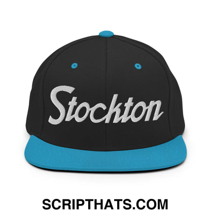 Stockton Script Snapback Hat Black Teal