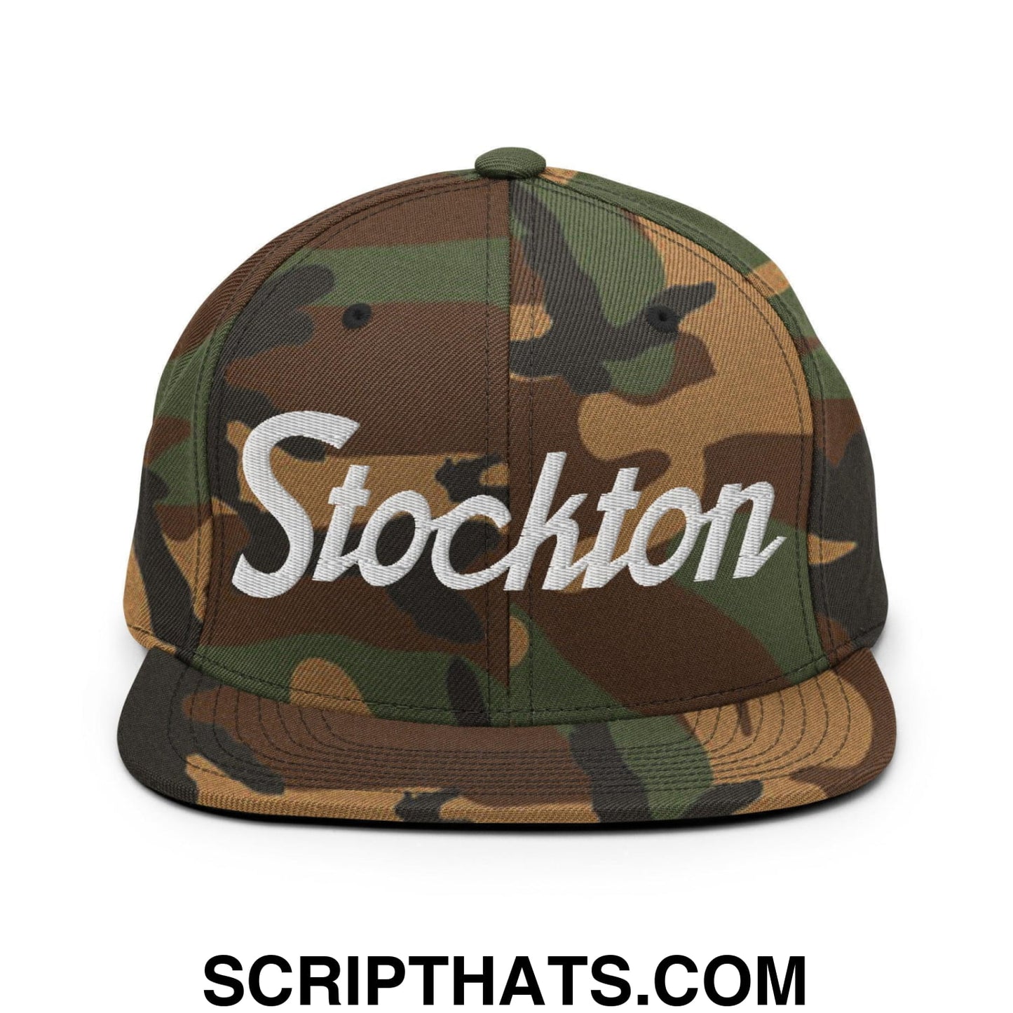 Stockton Script Snapback Hat Green Camo